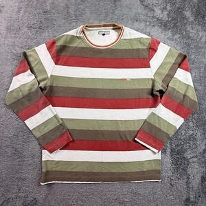 BOB TEX Mens L Striped Long Sleeve Crew Neck Knit Shirt Multi Color Slim Fit